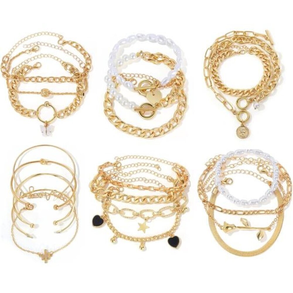 (22 PCS) Boho Gold Chain Bracelets Set for Women, 14K Gold Plated Set for women